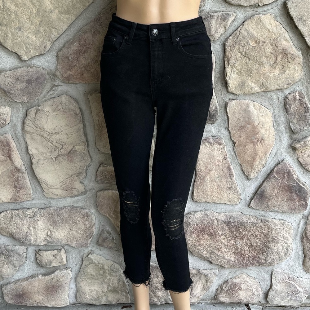 MONKEY RIDE | Black Skinny Distressed Ankle Jeans